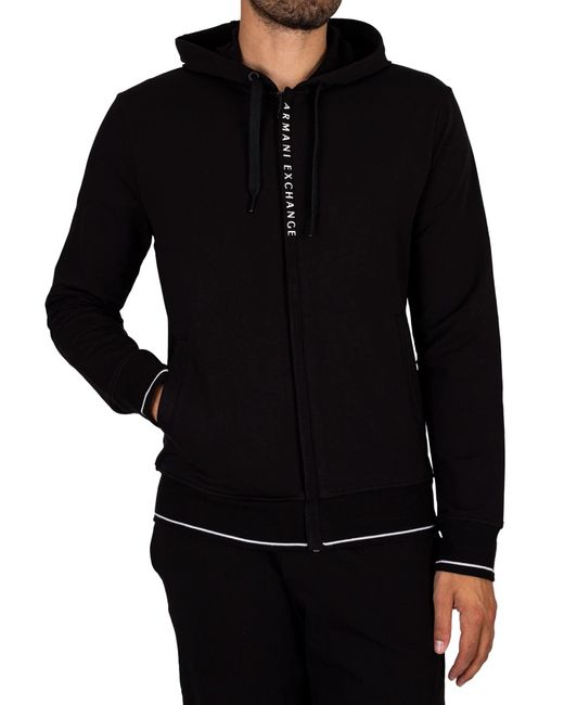 Emporio Armani Black A|x Armani Exchange Logo Zipper Full Zip Hooded Sweatshirt for men