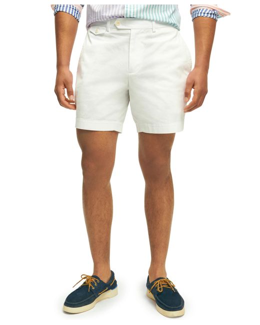 Brooks Brothers White Regular Fit Stretch Supima Cotton Poplin Chino 7 Inch Inseam Shorts for men