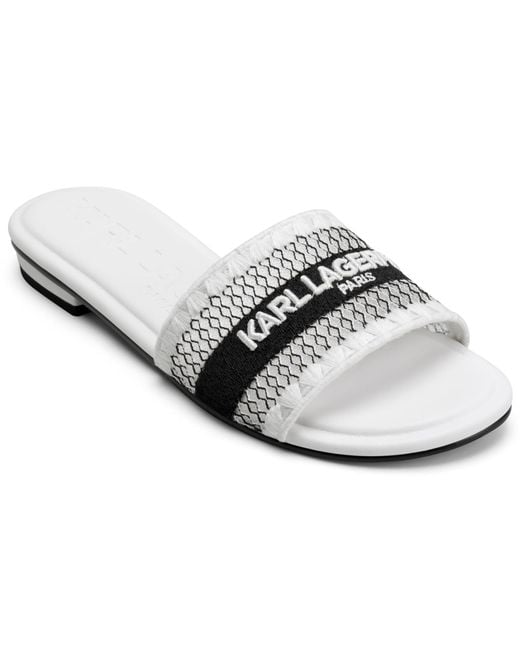 Karl Lagerfeld Women's White Paris Cushioned Insole Everyday Cairra-flat  Slide Heeled Sandal