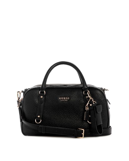 GUESS Nelka Box Satchel Borsa A Tracolla In Poliuretano, Dimensioni 25x17x9 Cm, Colore Nero, Con Sacchetto Protettivo