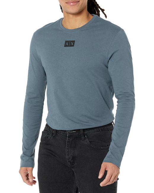 Emporio Armani Blue A | X Armani Exchange Regular Fit Long Sleeve Crew Neck Logo Tee for men