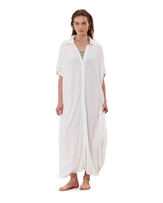 Gottex Women's White Standard Solena Crêpe Oversized Shirt Dress Cover-up