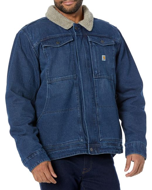 Carhartt Blue Relaxed Fit Denim Sherpa-lined Jacket for men