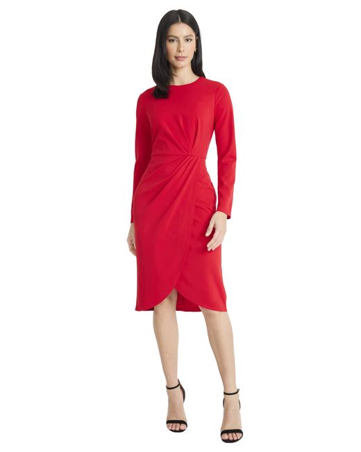 Maggy London Red Long Sleeve Wrap Bridal Shower