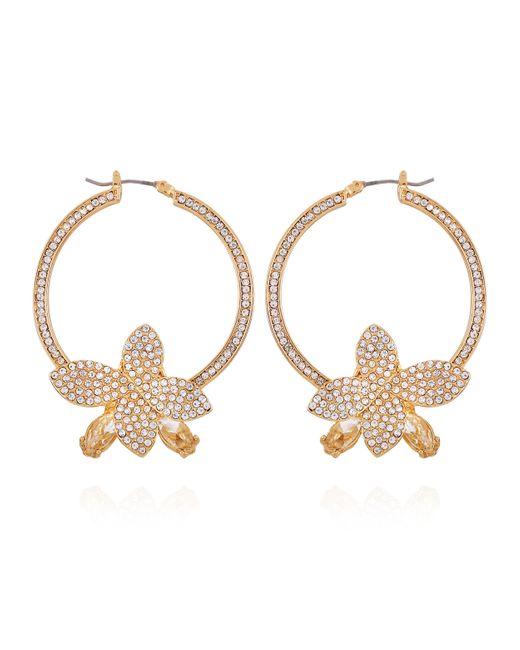 Orecchini a cerchio in cristallo dorato con motivo floreale di Guess in Metallic