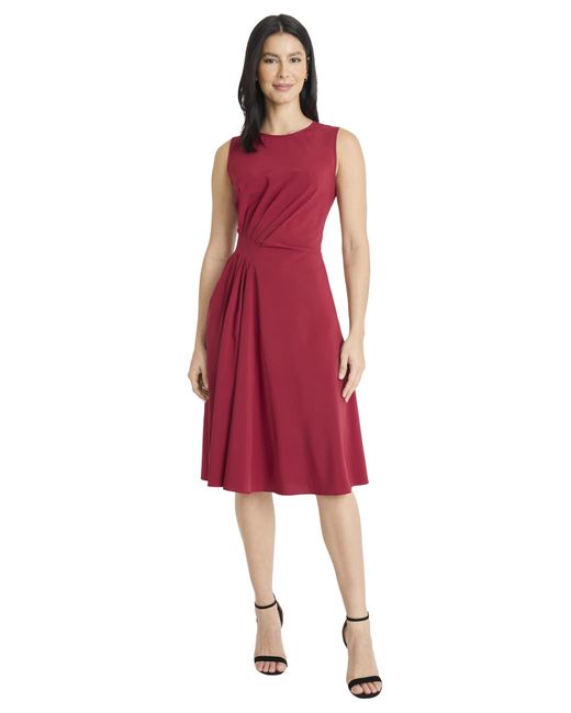 Maggy London Red Fitted Bodice Asymmetrical Pleating A-line