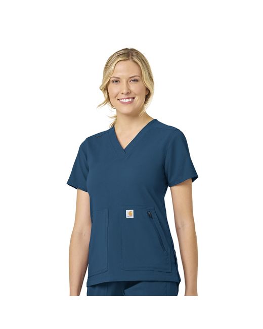 Carhartt Blue Womens Modern Fit 4 Pocket V-neck Top Medical Scrubs Shirt