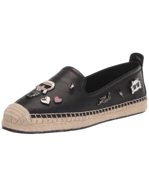 Karl Lagerfeld Black Paris Michaela Slip On Embellished Flat Espadrille Platform