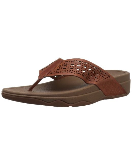 Fitflop Brown Leather Lattice Surfa Floral Flip Flops