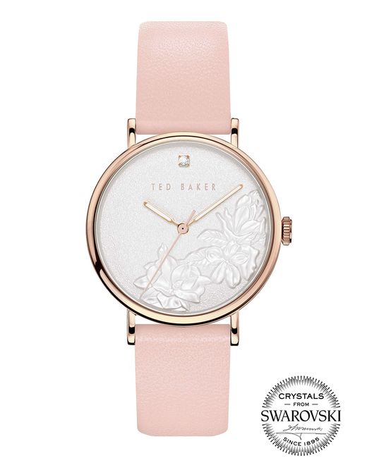 Ted Baker Pink Watches Phylipa Flowers Stainless Steel Quartz Watch With Leather Calfskin Strap