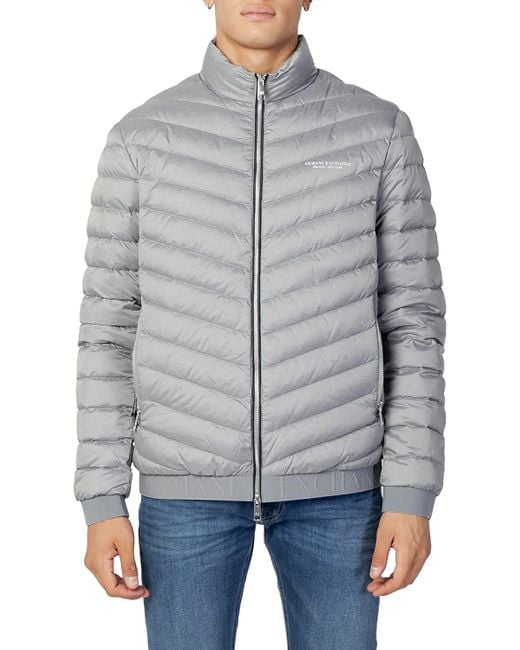 Emporio Armani Gray A | X Armani Exchange Quilted Down Milano/new York Logo Zip-up Jacket for men