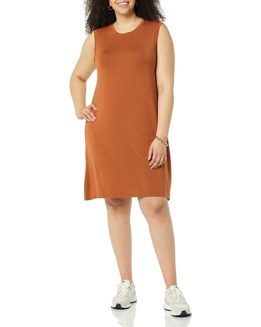Vestito Svasato Smanicato con vestibilità Comoda in Jersey Donna di Amazon  Essentials in Arancione | Lyst