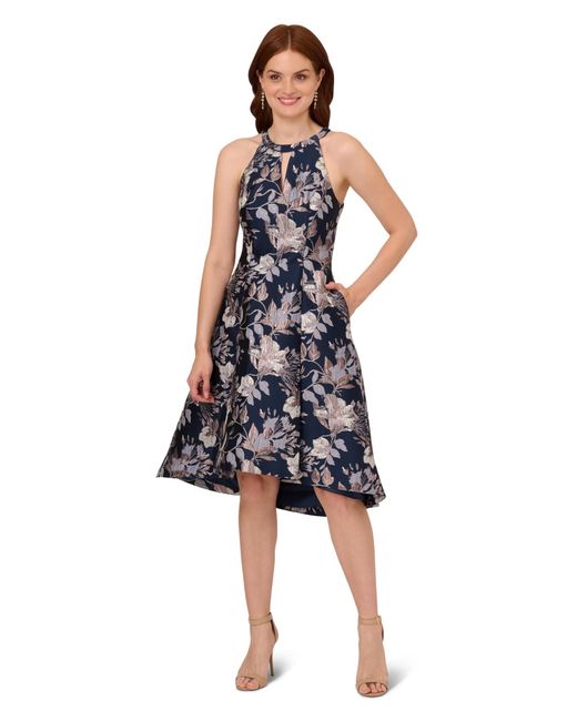 Adrianna Papell Blue Floral Jacquard Dress