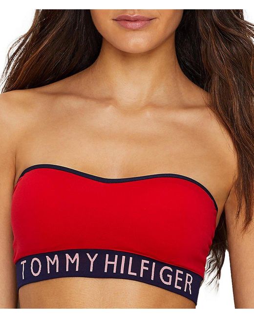 Tommy Hilfiger Red Seamless Retro Style Logo Bandeau Bralette Bra