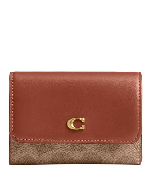 COACH Brown Essential Half Flap Card Case In Signature Canvas