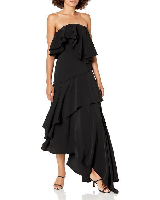 C/meo Collective Black With You Strapless Ruffle Top Maxi Gown Dress