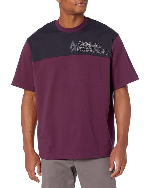 Emporio Armani Purple A | X Armani Exchange Colorblock Heavy Jersey Logo T-shirt for men