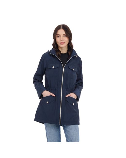 Michael Kors Blue Hooded Anorak Rain Coat