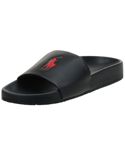 polo ralph lauren men's cayson slide sandals black red