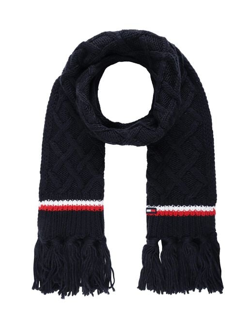 Tommy Hilfiger Blue Lattice Cable With Stripes Scarf