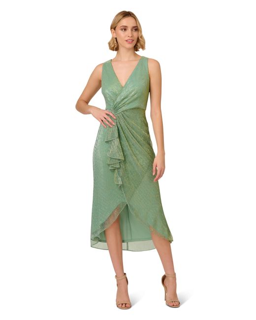 Adrianna Papell Green S Nailhead Crinkle Midi Dress