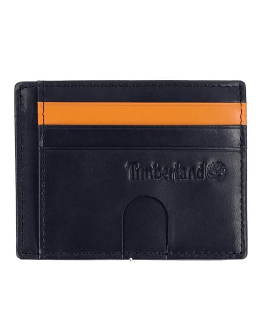 Timberland Blue Slim Leather Minimalist Front Pocket Credit Holder Wallet for men