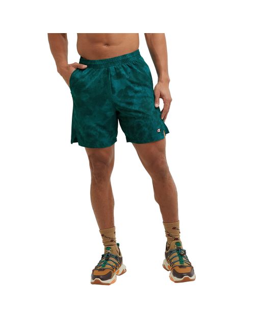 Champion Green Mvp, Gym, Lightweight Athletic, Training Shorts, 7", Planet Terrain Jungle Mint C Patch Logo for men