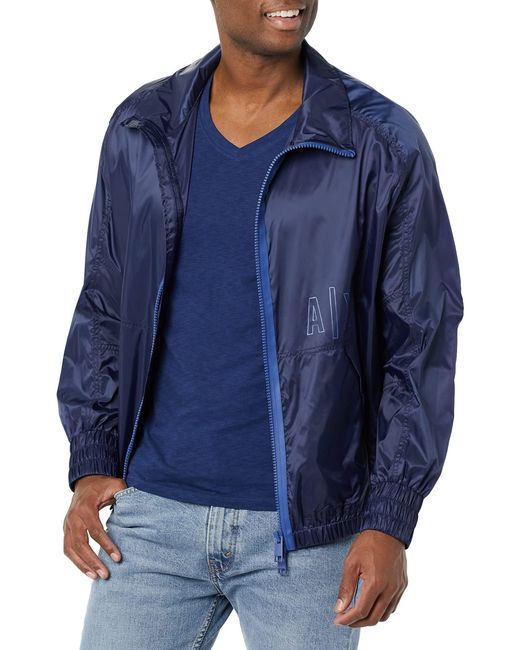 Emporio Armani Blue A|x Armani Exchange Mens Lightweight Logo Zip Nylon Jacket for men