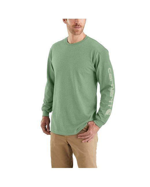Carhartt Green Big & Tall Loose Fit Heavyweight Long Logo Sleeve Graphic T-shirt for men