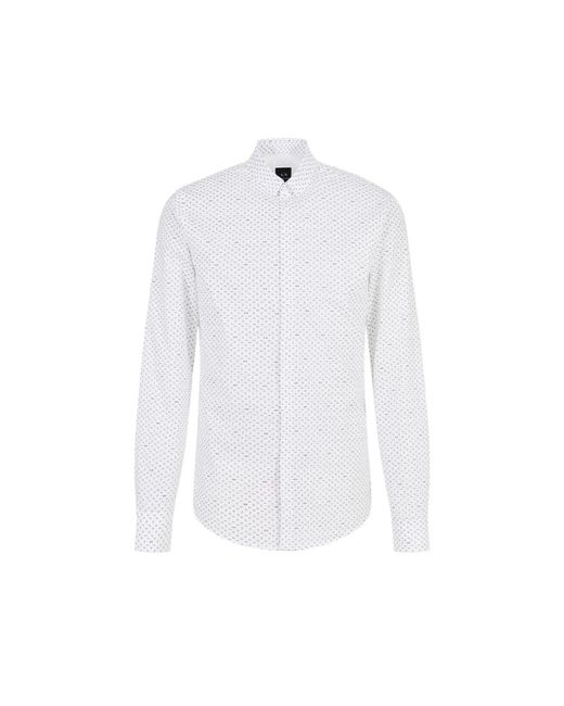 Emporio Armani White A | X Armani Exchange Stretch Cotton Poplin Long Sleee Button Up Shirt for men