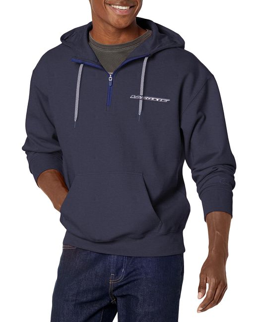 Lacoste Blue Long Sleeve Double-face Loose Fit Half-zip Front Pocket Hoodie for men
