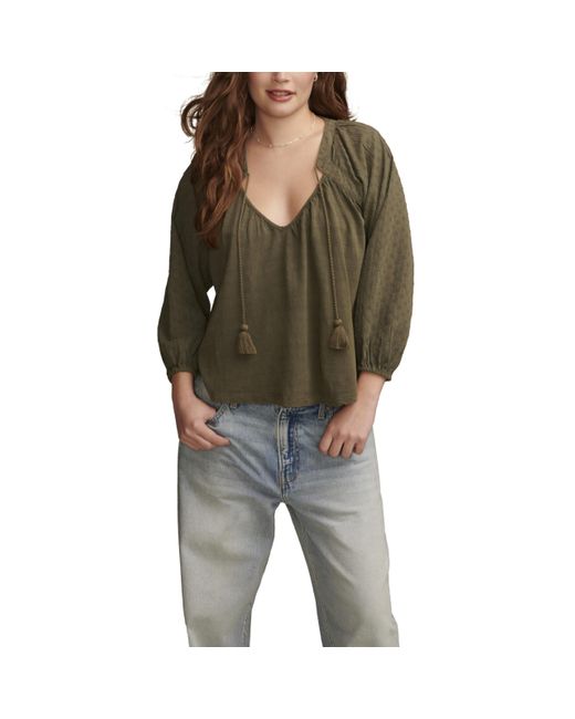 Lucky Brand Green Knit Mix Peasant Blouse