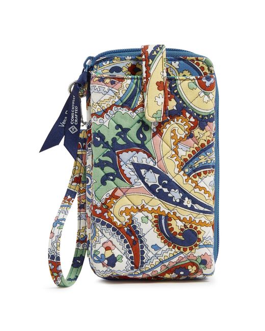 Vera Bradley Blue Cotton Large Smartphone Wristlet With Rfid Protection