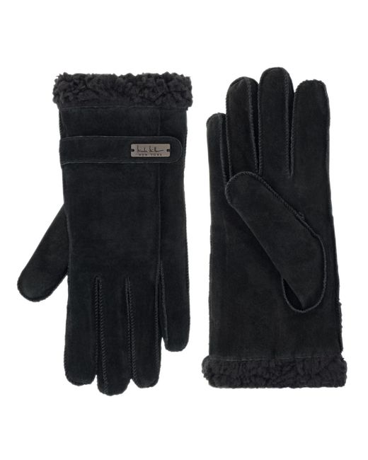 Nicole Miller Black Suede Leather Gloves Warm For Cold Weather Sherpa