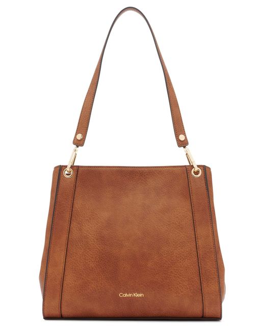 Calvin Klein Leather Reyna Novelty Triple Compartment Shoulder Bag in