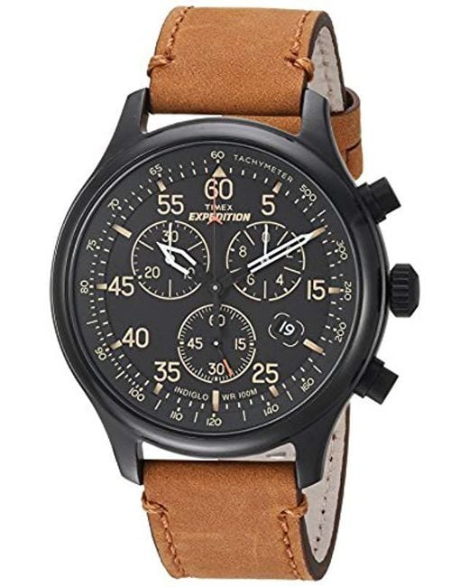 Timex Leather Expedition Field Chronograph Watch in Tan/Black (Black) for Men - Lyst