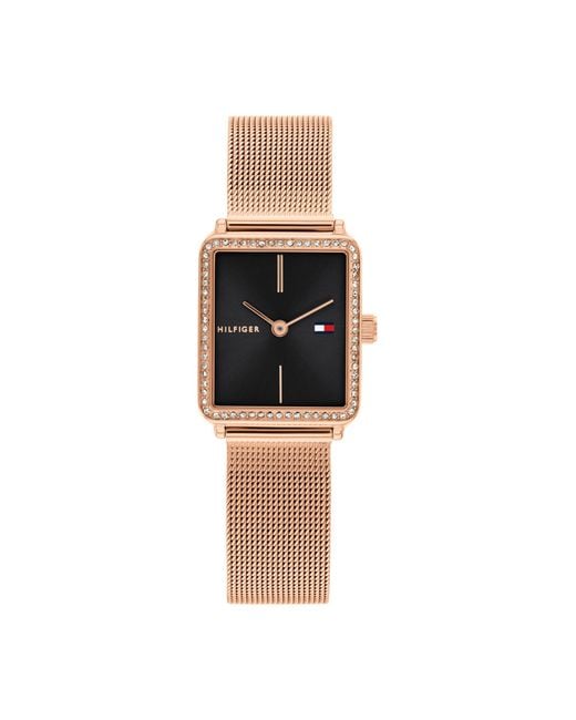 Montre À Mouvement Quartz Deux Aiguilles pour avec Bracelet Milanais en Acier Inoxydable de Couleur Or Rose Tommy Hilfiger en coloris Black
