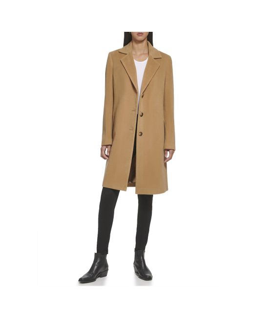 DKNY Natural Walker Outerwear Wool Faux-leather Trim