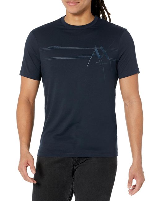 Emporio Armani Blue A | X Armani Exchange Regular Fit Cotton Jersey Crew Neck Tonal Shiney Ax Logo Tee for men