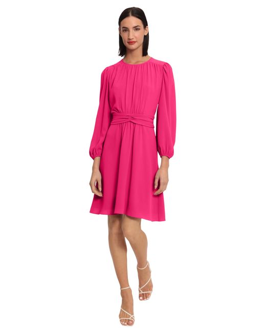 Donna Morgan Pink Long Sleeve Twist Waist Dress