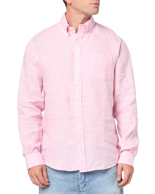 Brooks Brothers Pink Regular Fit Irish Linen Long Sleeve Sport Shirt for men