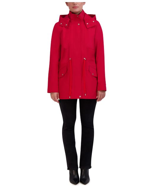Cole Haan Red Adjustable Rain Short Coat