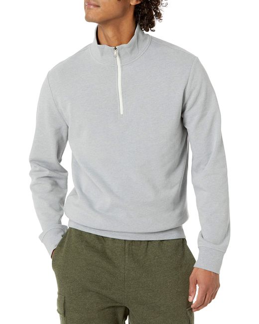 Amazon Essentials Lightweight French Terry Quarter-zip Mockneck Sweatshirt  in Light Grey Heather (Gray) for Men - Lyst
