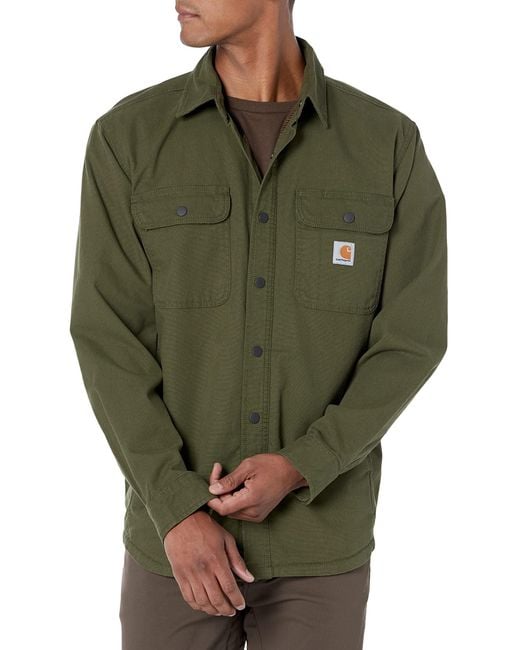 Carhartt Green Big & Tall Rugged Flex Relaxed Fit Canvas Fleece Lined Shirt Jac for men