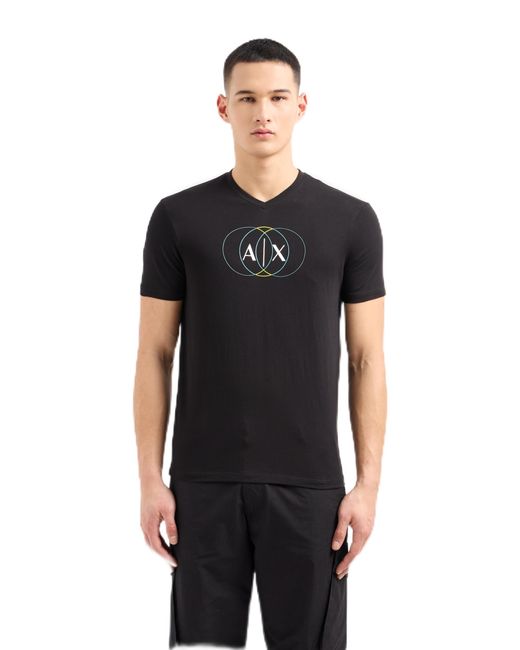 Emporio Armani Black A | X Armani Exchange Regular Fit Cotton V Neck Center Logo Tee for men