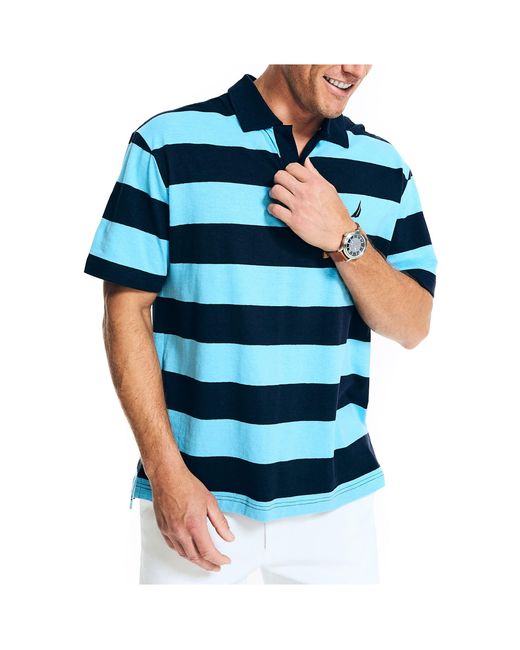 Nautica Blue Sustainably Crafted Striped Classic Fit Polo for men