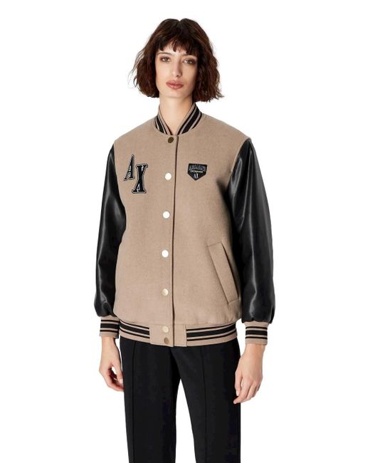 Emporio Armani Natural A | X Armani Exchange Collegiate Capsule Wool Blend Letterman Jacket