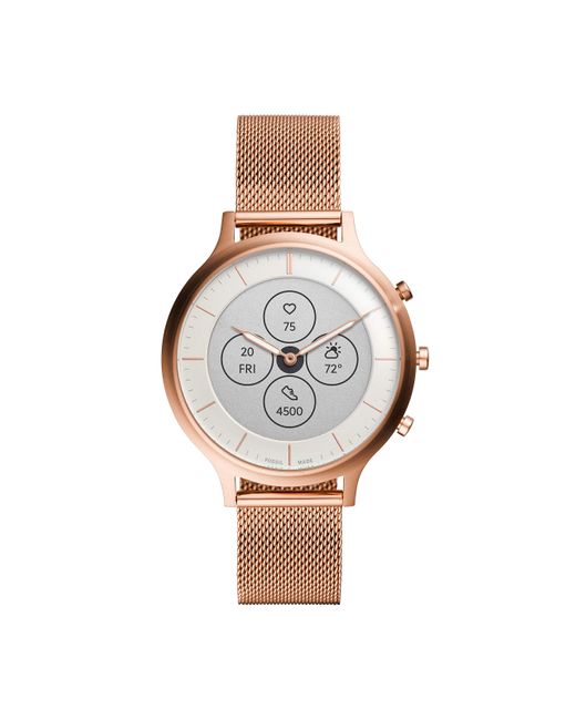 Fossil Hybrid Smartwatch Hr Charter With Rose Gold Stainless Steel Mesh ...