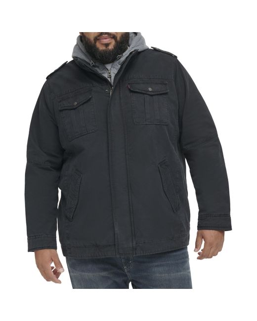 Levi's Gray Washed Cotton Military Jacket With Removable Hood for men