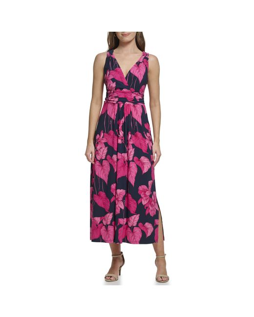 Tommy Hilfiger Purple Floral Ruched Maxi Dress